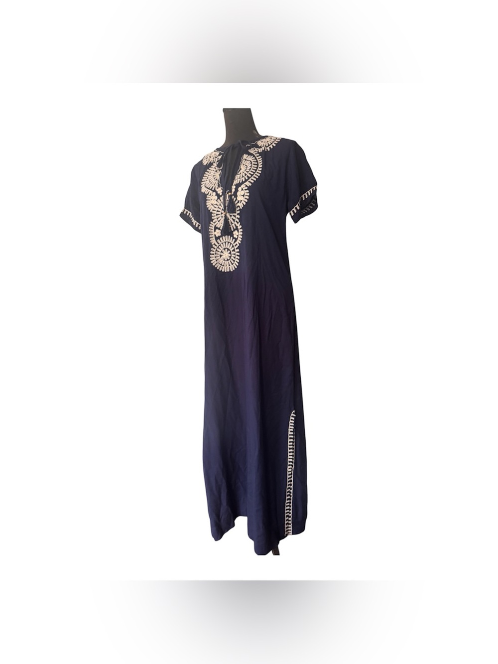 Annabella Embroidered Navy Maxi Dress with Side Slit, Size S - Picture 9 of 11